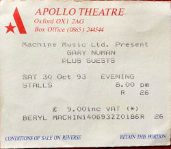 Oxford Ticket 1993 Gary Numan